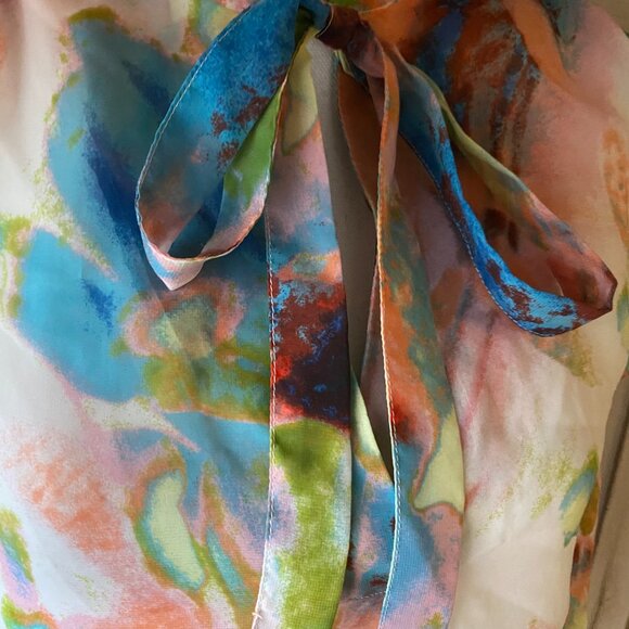 Simply Vera Chiffon Romantic Ruffle Abstract Prairie Sheer Flutter Blouse L - Picture 4 of 10